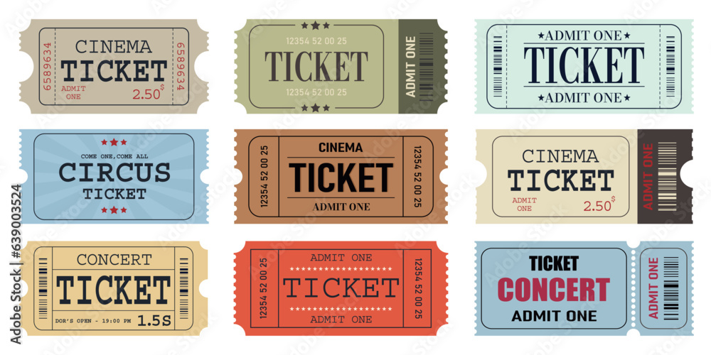 vector-set-of-admit-one-tickets-template-ticket-for-cinema-movie-circus-theatere-film-festival-casino-club-music-etc-event-admission-entrance-pass-set-vector-illustration-stock-vector-adobe-stock for Admit One Ticket Printable Free Vector set of admit one tickets template. Ticket for cinema,movie,circus,theatere,film,festival,casino,club,music etc. Event admission, entrance pass set .Vector illustration Stock Vector | Adobe Stock for Admit One Ticket Printable Free