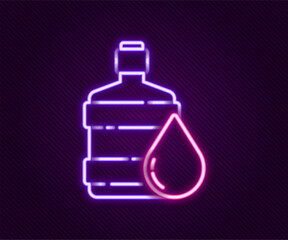 Wall Mural - Glowing neon line Big bottle with clean water icon isolated on black background. Plastic container for the cooler. Colorful outline concept. Vector