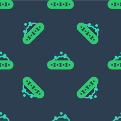 Sticker - Line Conveyor belt carrying coal icon isolated seamless pattern on blue background. Vector