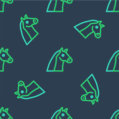 Wall Mural - Line Horse icon isolated seamless pattern on blue background. Animal symbol. Vector