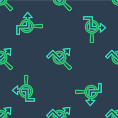 Poster - line magnifying glass and data analysis icon isolated seamless pattern on blue background. search si