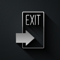 Wall Mural - Silver Fire exit icon isolated on black background. Fire emergency icon. Long shadow style. Vector