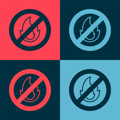 Sticker - Pop art No fire icon isolated on color background. Fire prohibition and forbidden. Vector