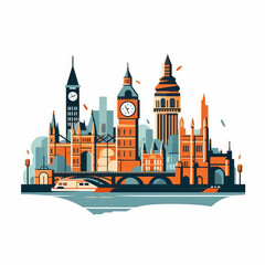 Wall Mural - A cartoon illustration of the city of London. Generative AI.