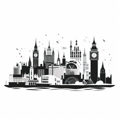 Wall Mural - A cartoon illustration of the city of London. Generative AI.