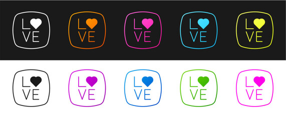 Sticker - Set Love text icon isolated on black and white background. Valentines day greeting card template. Vector