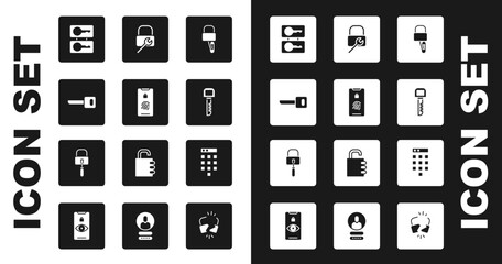 Wall Mural - Set Lock picks for lock picking, Mobile with fingerprint scan, Key, Casting keys, repair, Password protection and icon. Vector