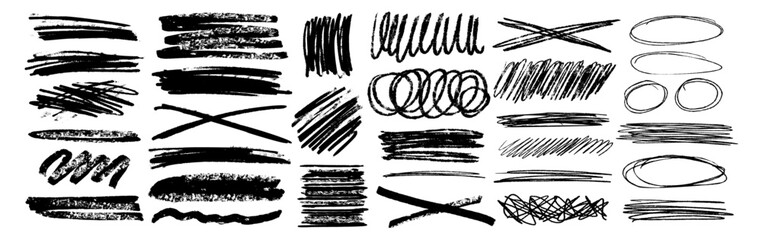 Wall Mural - grunge scrawls, charcoal scribbles, rough brush strokes, underlines and circles. bold charcoal freeh