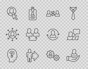 Sticker - Set line Worker, Exchange work, Leader of team of executives, Human with gear and Freelancer icon. Vector