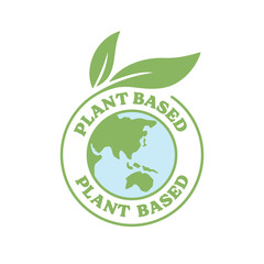 Wall Mural - Plant based emblem. Vegan Eco friendly badge with plant icon.