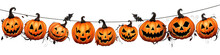 Halloween Wreaths With Pumpkins Over Isolated Transparent Background