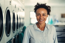 Portrait Of Young Beautiful Black Businesswoman As Owner Of The Laundromat