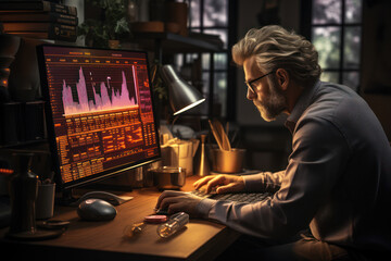 Poster - Marketing Strategies. Person analyzing marketing data on a computer, highlighting the importance of analytics in business. Generative Ai.