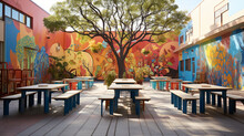A School Courtyard Transformed Into An Outdoor Classroom For A Vibrant History Lesson.  