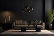 Dark living room in modern style with sofa lamp and plant