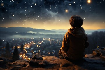Wall Mural - child on magical fairytale background, with selective focus and copy space
