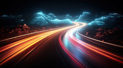 Wall Mural - night traffic on mountain highway - generative ai