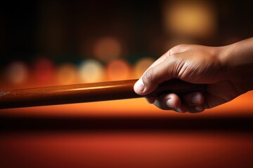 Poster - Man's hand with cue on background of billiard table