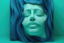 Imaginative Artwork Featuring A Sculpted Figure Of A Man With A Distinctive Mustache And Swirling Hair.
