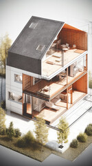 Wall Mural - Architectural project of new modern house. Blueprints series