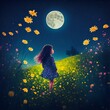 © Usman - Photo of a painting of a girl in a field of flowers looking at the moon