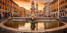 Fountains In Piazza Navona In Rome, Italy