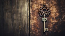 Old Key On Wooden Background Created With Generative AI