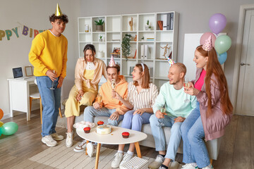 Poster - Group of young friends celebrating Birthday at home