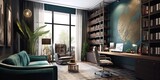Fototapeta Londyn - Interior design of Home Office in Contemporary style with Desk decorated with Glass, Metal