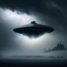 Photo Of A Black And White Flying Saucer In The Sky