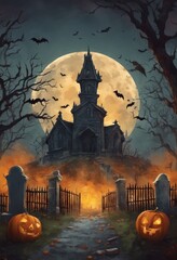 Wall Mural - Creepy and Spooky Retro Style Halloween Poster