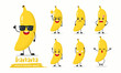 © ascrea - cute banana cartoon with many expressions. fruit different activity pose vector illustration flat design set with sunglasses.