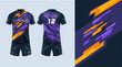 Sport jersey template mockup stripe line grunge abstract design for football soccer, racing, gaming, purple color