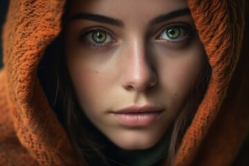 Canvas Print - Close-up portrait of a young beautiful girl in a warm sweater.