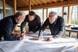 © Anne Schaum - Architects working on blueprint at construction site. Construction concept.