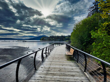 Wooden Walkway At Crofton Beach Park, Vancouver Island, British Colombia, Canada