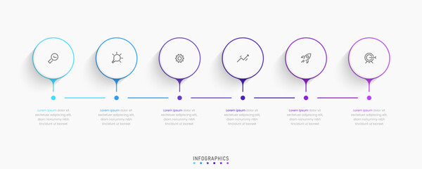 Wall Mural - Vector Infographic label design template with icons and 6 options or steps. Can be used for process diagram, presentations, workflow layout, banner, flow chart, info graph.