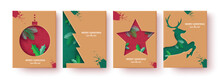 Christmas Brown Tags Vector Poster Set Design. Merry Christmas And Happy New Year Greeting Text In Brown Color Lay Out Collection Card. Vector Illustration Tags And Sticker In Paper Cut.
