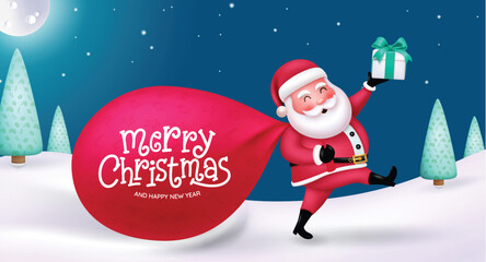Wall Mural - christmas santa claus character vector design. merry christmas and happy new year greeting text in s
