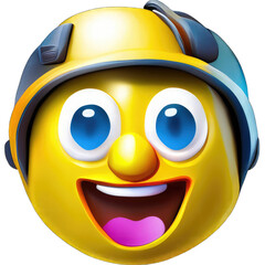 yellow happy emoji icon wearing a hat,  illustration 3D
