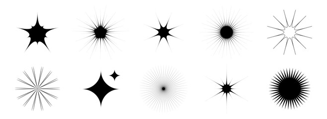 Poster - Blinks and twinkles set. Retro bling stars collection. Abstract black starburst shine effect pack. Design element template for poster, banner, card, icon, label, collage, flyer. Vector bundle