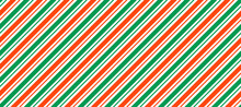 Red And Green Christmas Seamless Pattern. Candy Cane Diagonal Stripes Background. Repeating Decoration Wallpaper. Winter Holiday Lines Backdrop. Xmas Peppermint Present Wrapping Print Design. Vector