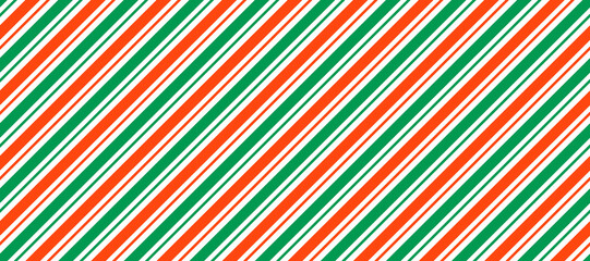 Poster - Red and green Christmas seamless pattern. Candy cane diagonal stripes background. Repeating decoration wallpaper. Winter holiday lines backdrop. Xmas peppermint present wrapping print design. Vector