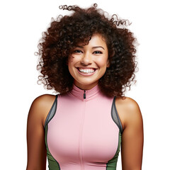 An afro-american sportswoman bright smile wearing a cycling jersey, fitness and sport motivation