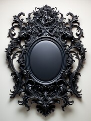 Sticker - Old Antique Black frame Isolated Decorative Carved Wood Stand Antique Black Frame Isolated On White Background