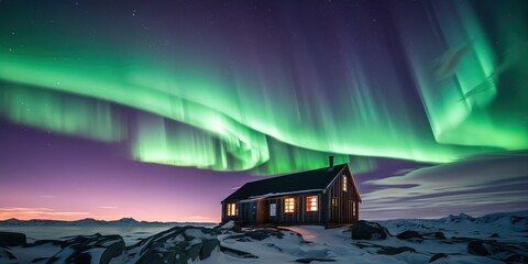 auroras over captain scott's terra nova hut at cape evans, antarctica.