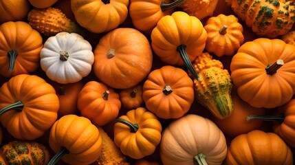 Wall Mural - Various fresh ripe pumpkins as background, AI Generative