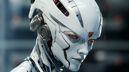 Poster - Connection of human woman and artificial intelligence robot. The concept of merging a person and a computer with neural networks in the future. 