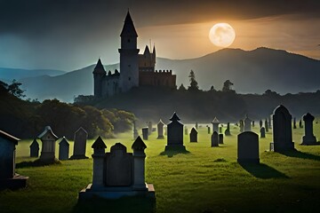 Wall Mural - cemetery in the night