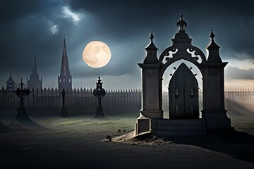 Wall Mural - cemetery at night